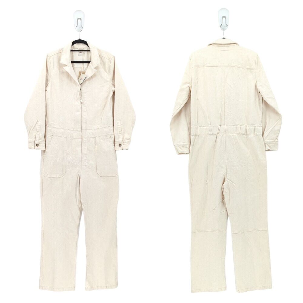 Faherty Women L Overland Twill Jumpsuit Natural Cream White Boiler Utility NEW